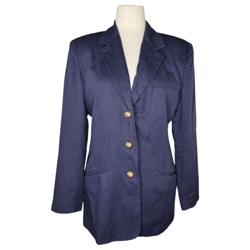 Vintage Hunt Club Navy Blazer Gold Crest Buttons Wool Blend Classic Preppy Sz 12